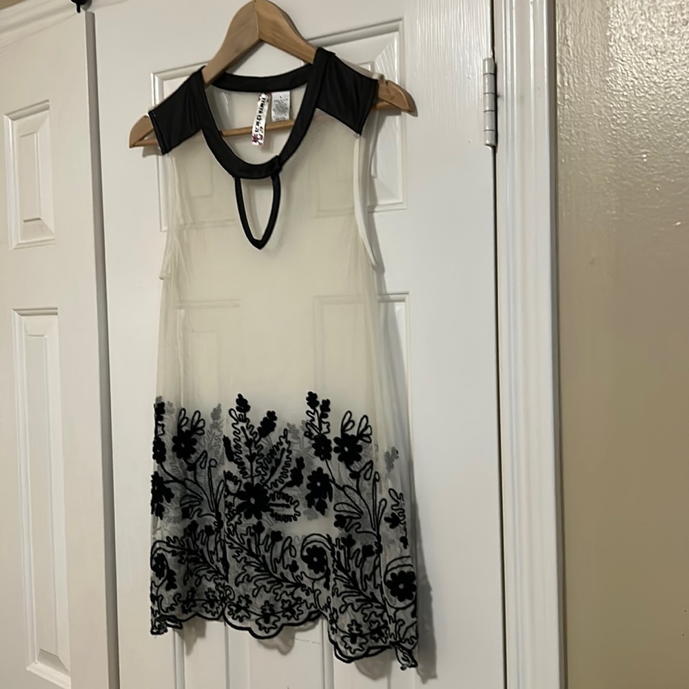 Sheer black and cream blouse size large